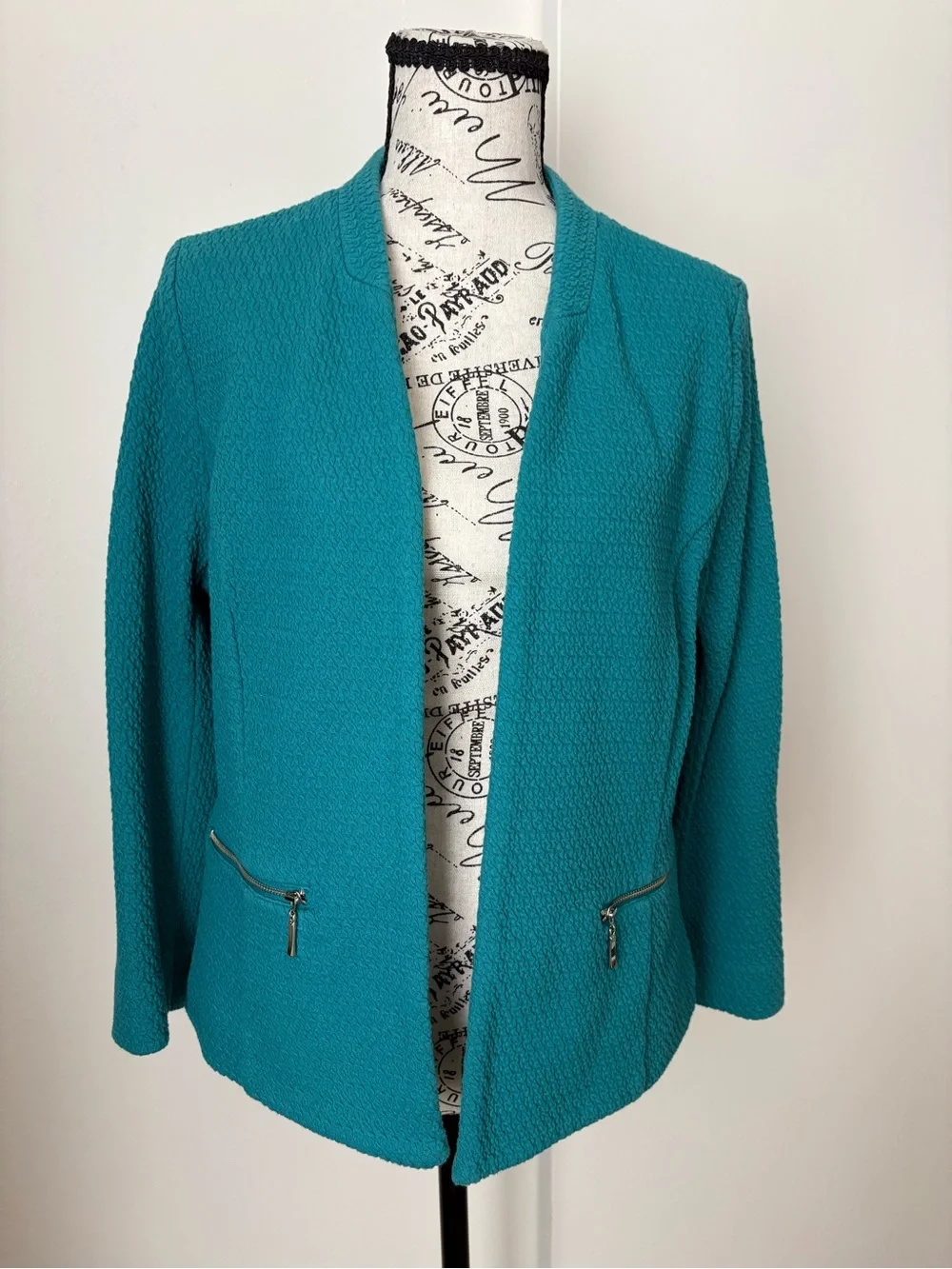 Alfani Teal Open-Front Textured Blazer Jacket